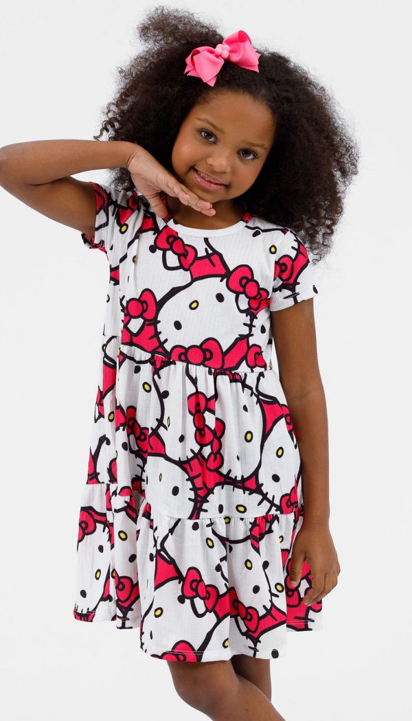 Vestido Canelado Infantil Feminino Estampa Hello Kitty