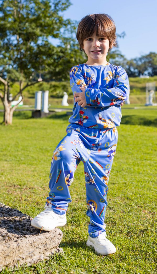 Conjunto Térmico Masculino Estampado Do Sonic Azul
