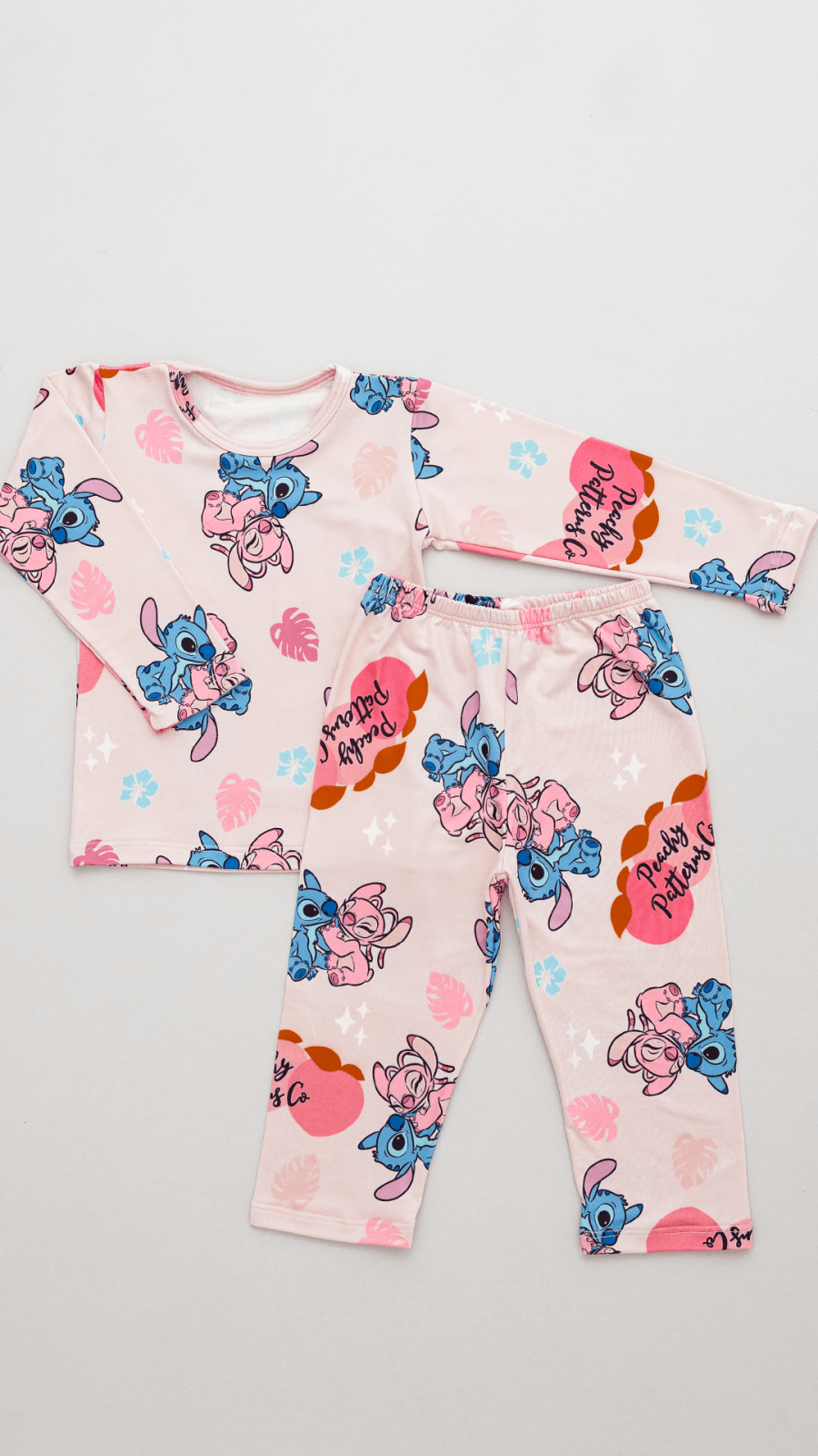 Conjunto Térmico Feminino Estampado Do Stitch Rosa