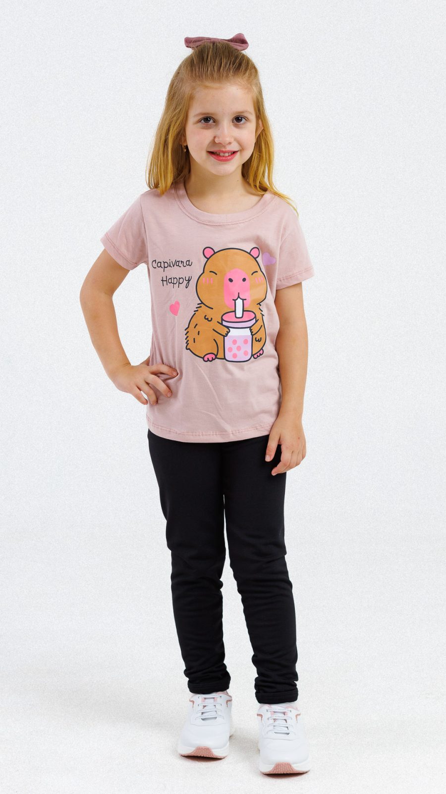 Camiseta Infantil Feminina Estampa Da Capivara Rose