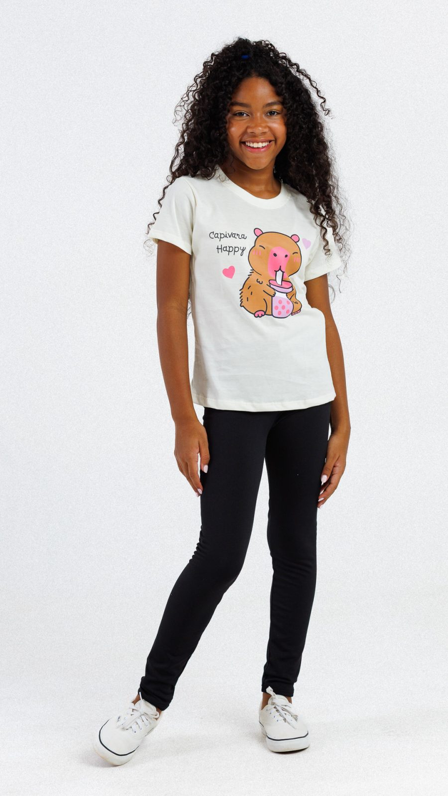 Camiseta Infantil Feminina Estampa Da Capivara Off White - Image 2