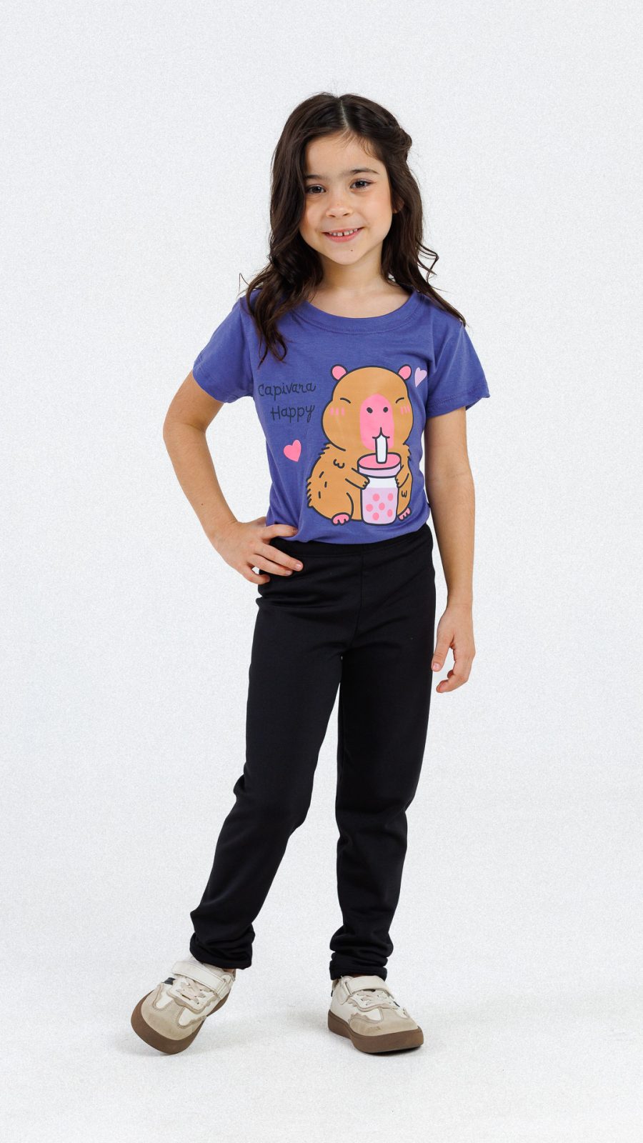 Camiseta Infantil Feminina Estampa Da Capivara Roxa