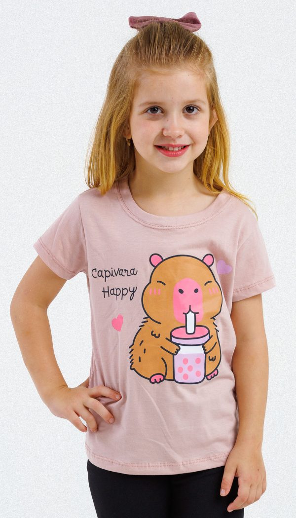 Camiseta Infantil Feminina Estampa Da Capivara Rose