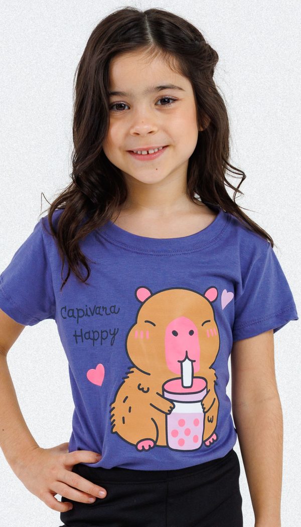 Camiseta Infantil Feminina Estampa Da Capivara Roxa