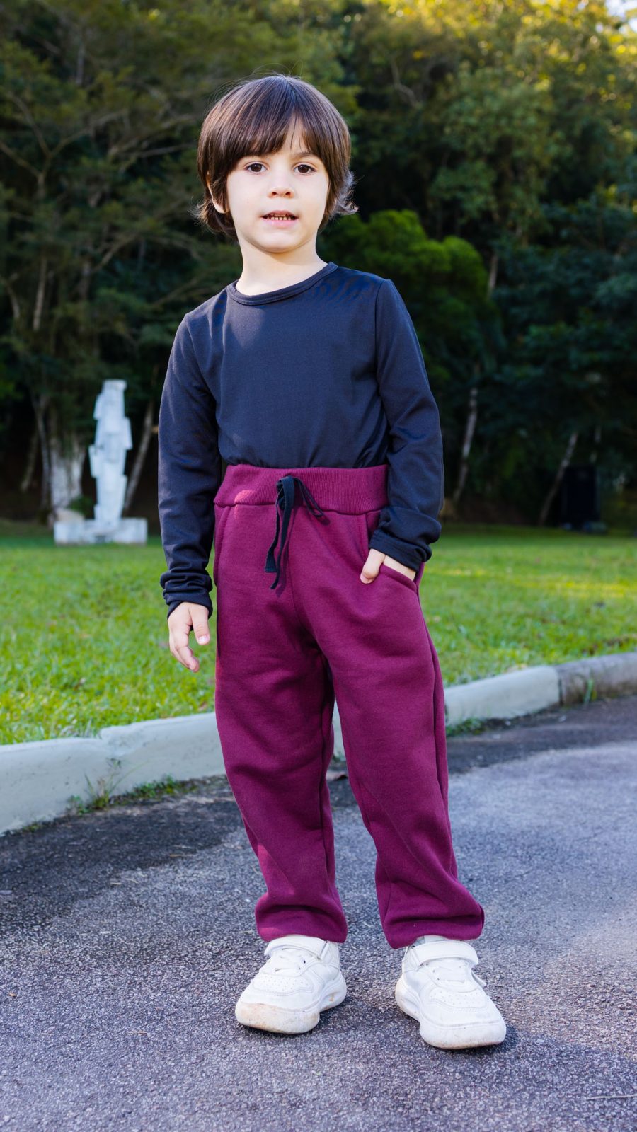 Calça De Moletom Infantil Peluciada Bordo