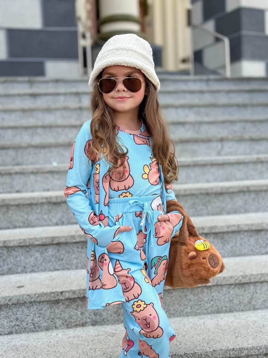 Trijunto Infantil Feminino Estampado Da Capivara Azul