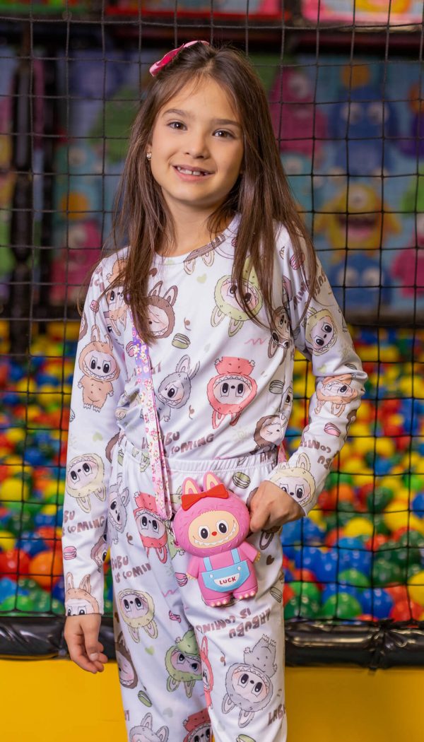 Conjunto Térmico Feminino Estampado Do Labubu Branco