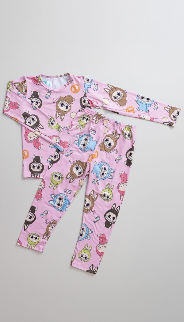 Conjunto Térmico Feminino Estampado Do Labubu Rosa