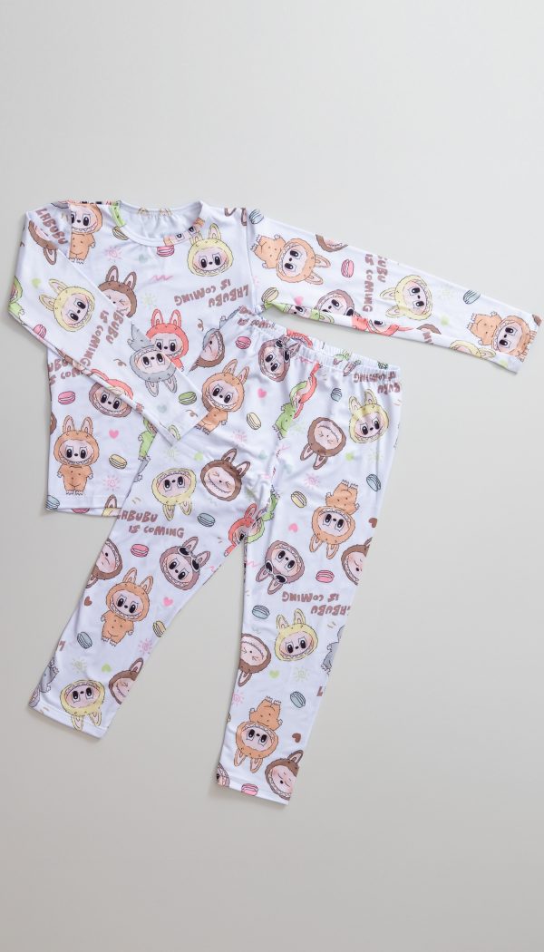Conjunto Térmico Feminino Estampado Do Labubu Branco