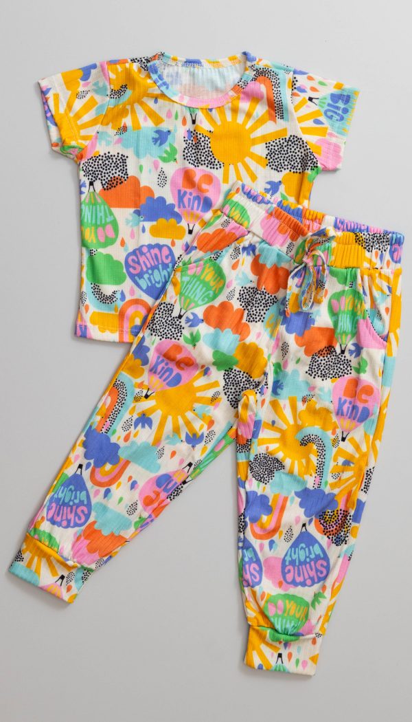Conjunto Canelado de Blusa e Calça Jogger Infantil Feminino Estampa Balão