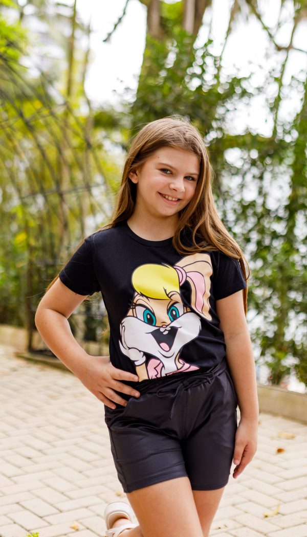 Camiseta Infantil Feminina Estampa Da Lolla Preta