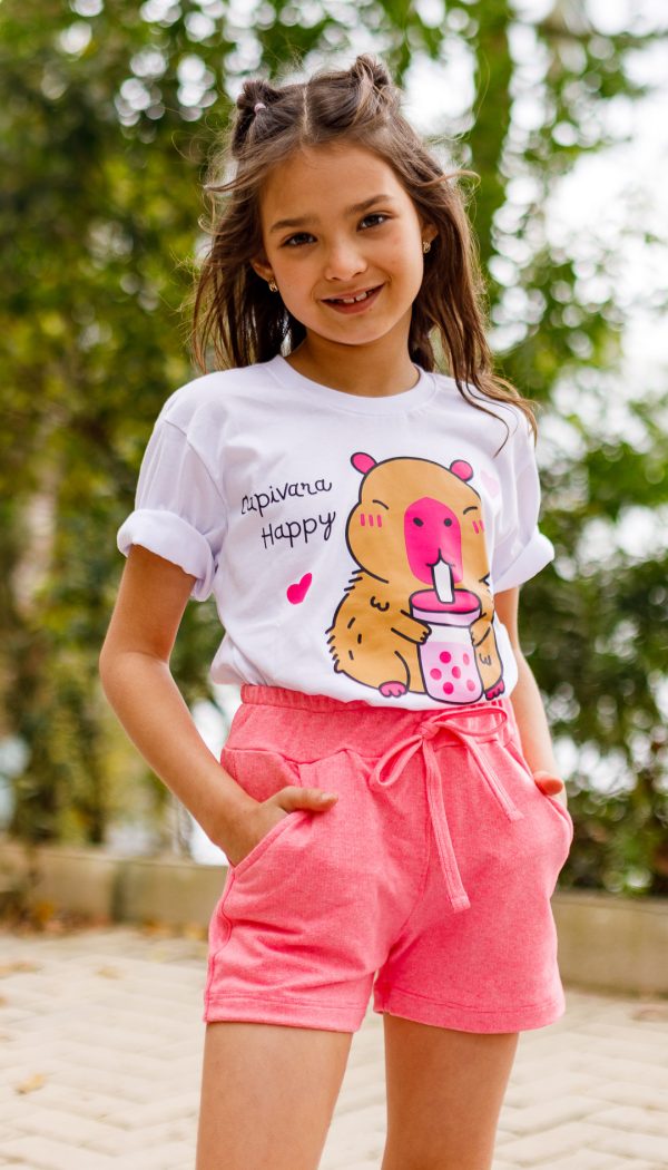 Camiseta Infantil Feminina Estampa Da Capivara Branca