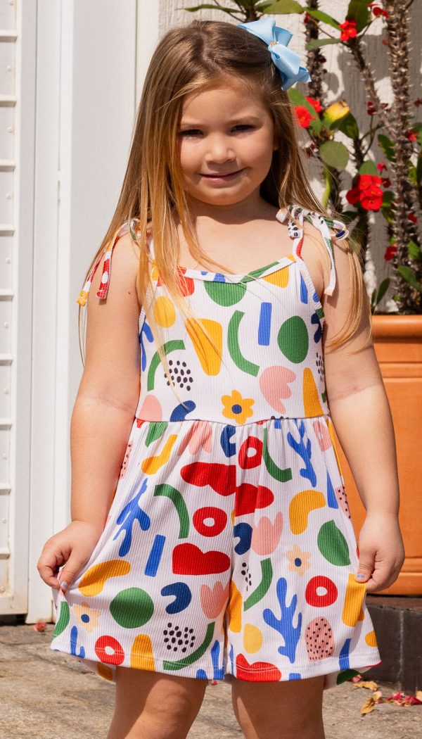 Macaquinho Canelado Infantil Com Alçinha de Amarração Feminino Com Estampa Color Mix