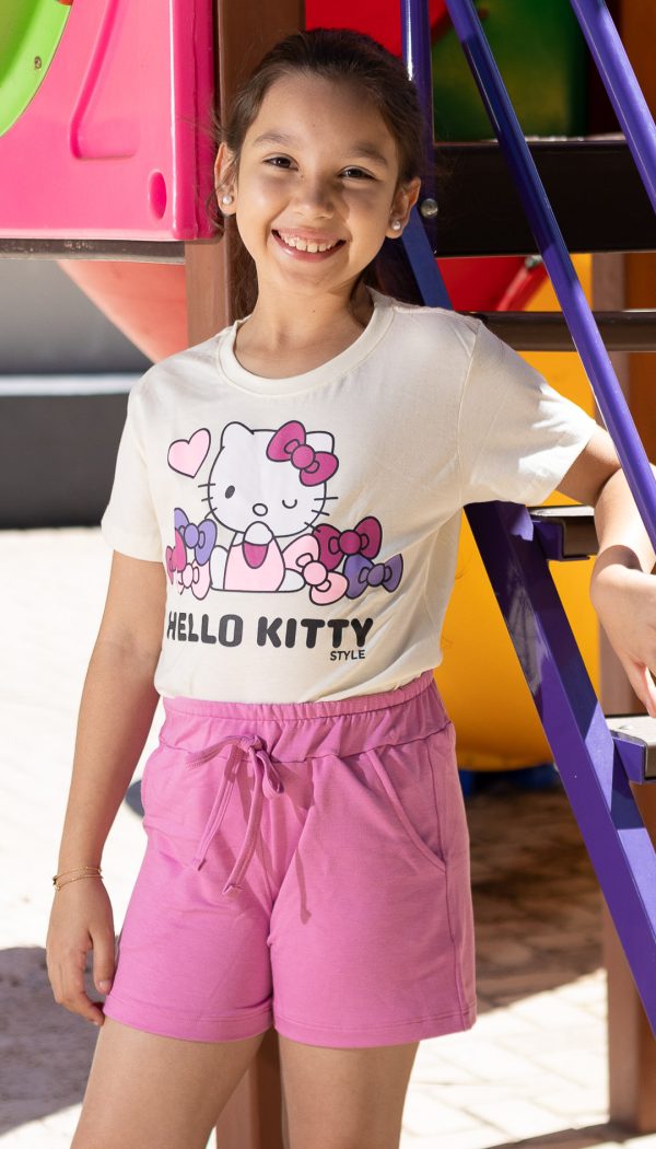 Camiseta Infantil Feminina Estampa da Hello Kitty Off White