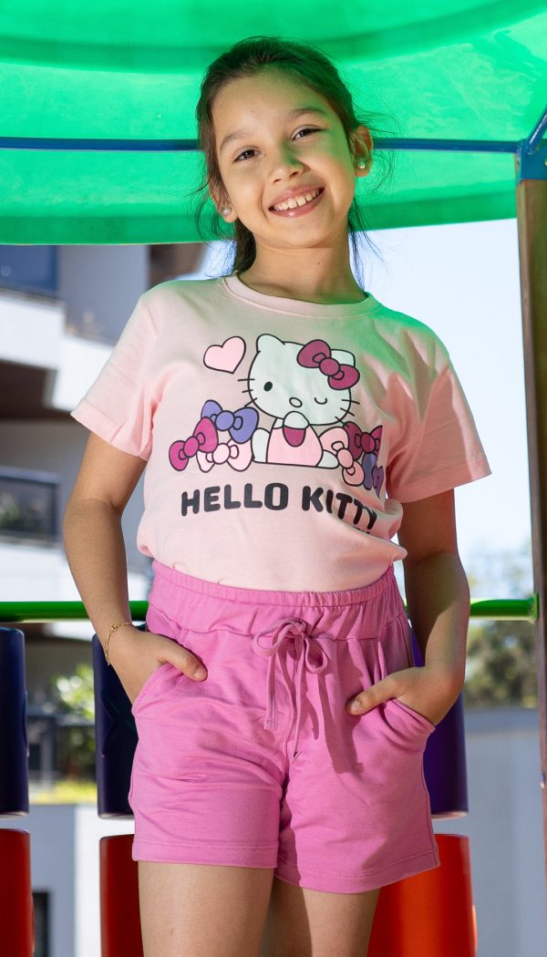 Camiseta Infantil Feminina Estampa da Hello Kitty Rosa Claro
