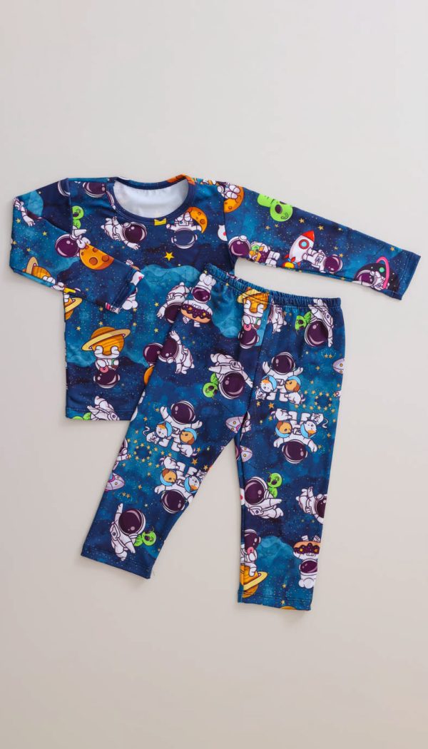 Conjunto Térmico Feminino Estampado Do Astronauta Azul