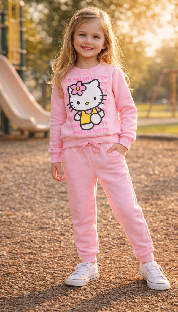 Conjunto De Moletom Infantil Feminino Com Estampa da Hello Kitty Rosa