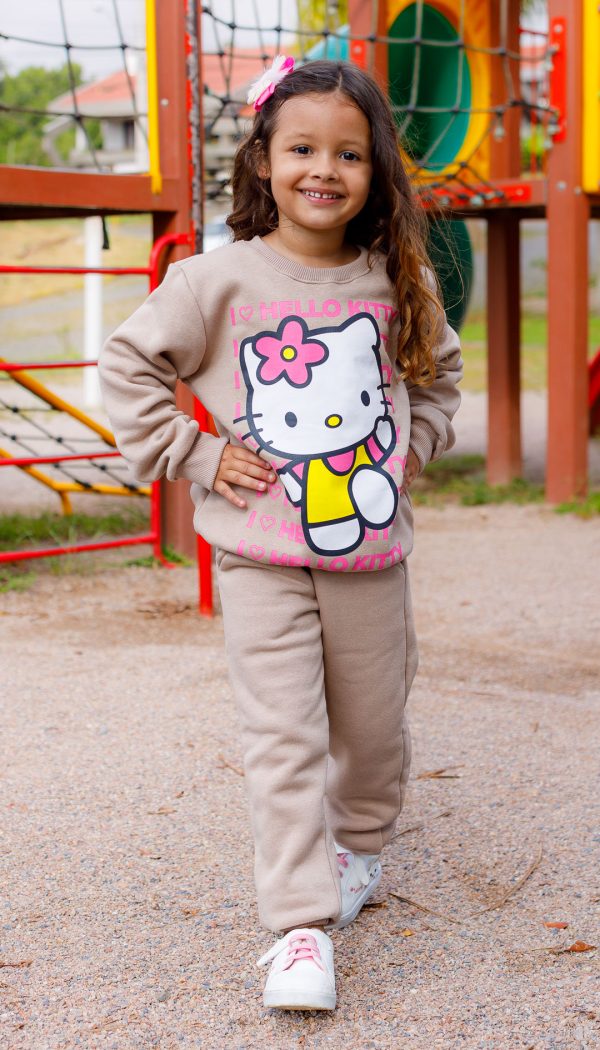 Conjunto De Moletom Infantil Feminino Com Estampa da Hello Kitty Bege