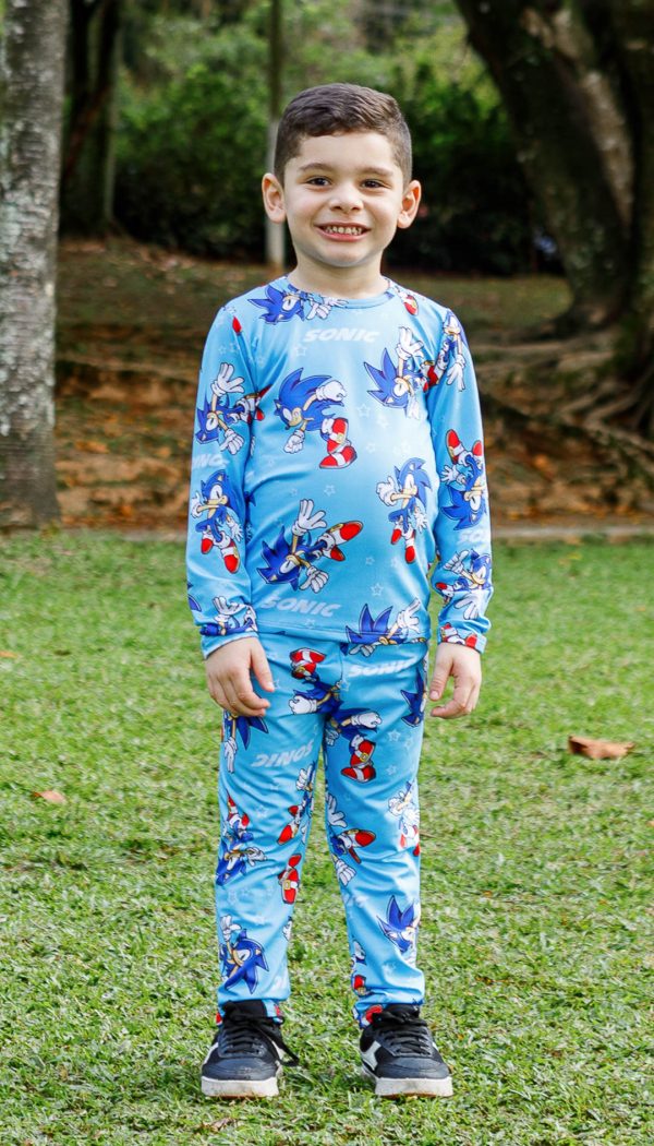Conjunto Térmico Feminino Estampado Do Sonic Azul Claro