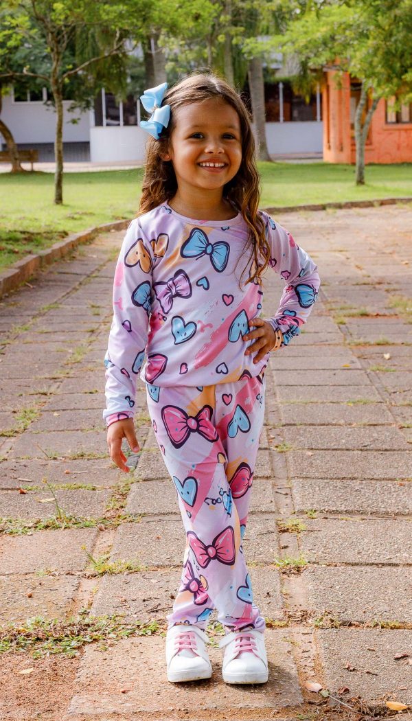 Conjunto Térmico Feminino Estampa De Laços Rosa