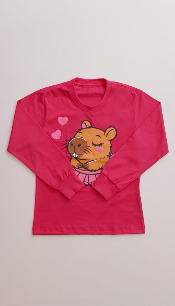 Camiseta Manga Longa Feminina Estampa Da Capivara Bailarina Pink